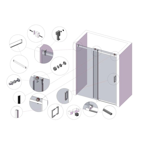 CSS10, SINGLE SLIDING, FRAMELESS SHOWER DOOR, SOFT-CLOSE FOR OPEN & CLOSE